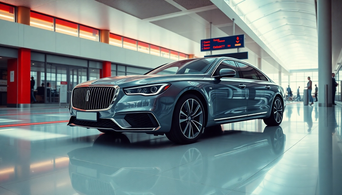 Private Airport Transfers with a luxury vehicle parked elegantly at the airport.
