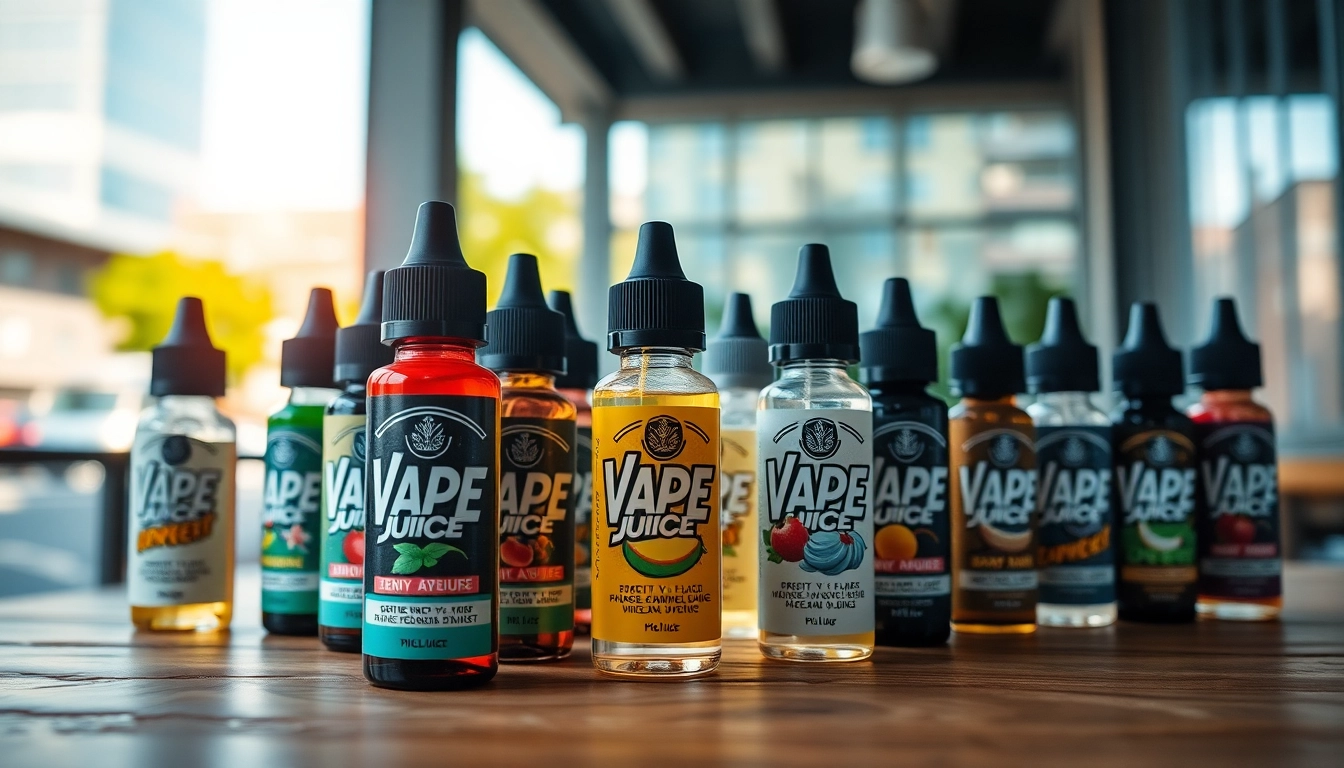 Showcase of diverse vape juice bottles emphasizing quality and flavors.