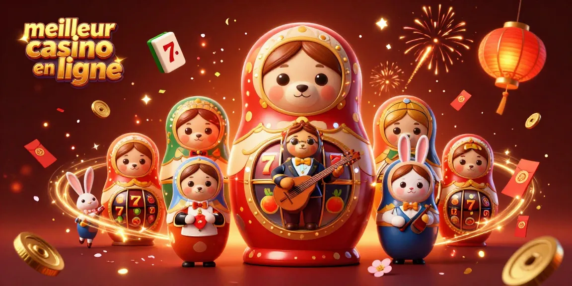 Jouer au meilleur casino en ligne avec une scène festive de personnages de casino en 3D.
