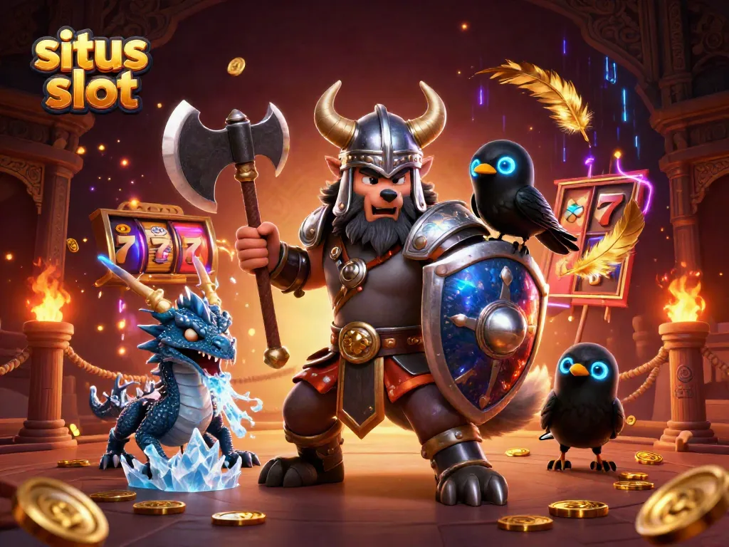 Engage in situs slot action with vibrant characters and thrilling casino elements alive in a deep atmosphere.