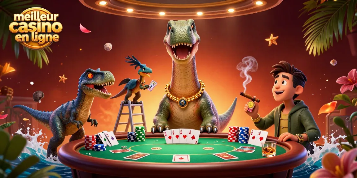 Jouez au meilleur casino en ligne avec un brontosaurus géant et une scène de poker animée