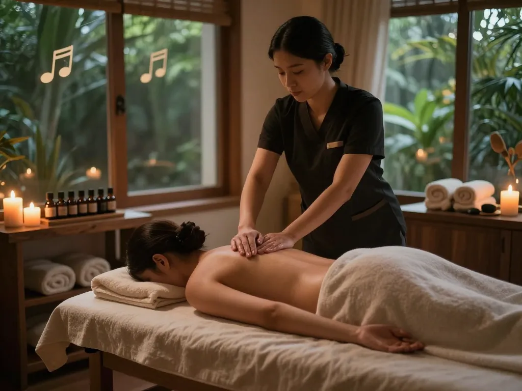 Relaxing 마포스웨디시 massage in a tranquil spa with aromatic candles and soothing oils.