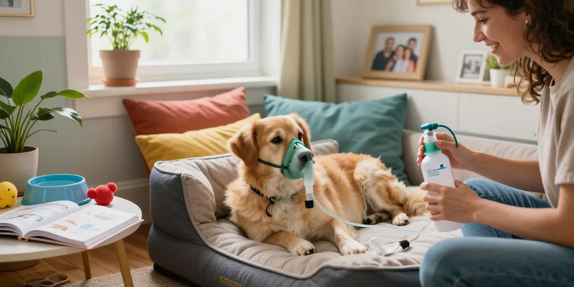 Pet Oxygen therapy with a dog receiving care in a cozy home environment, showcasing the bond between pets and owners.