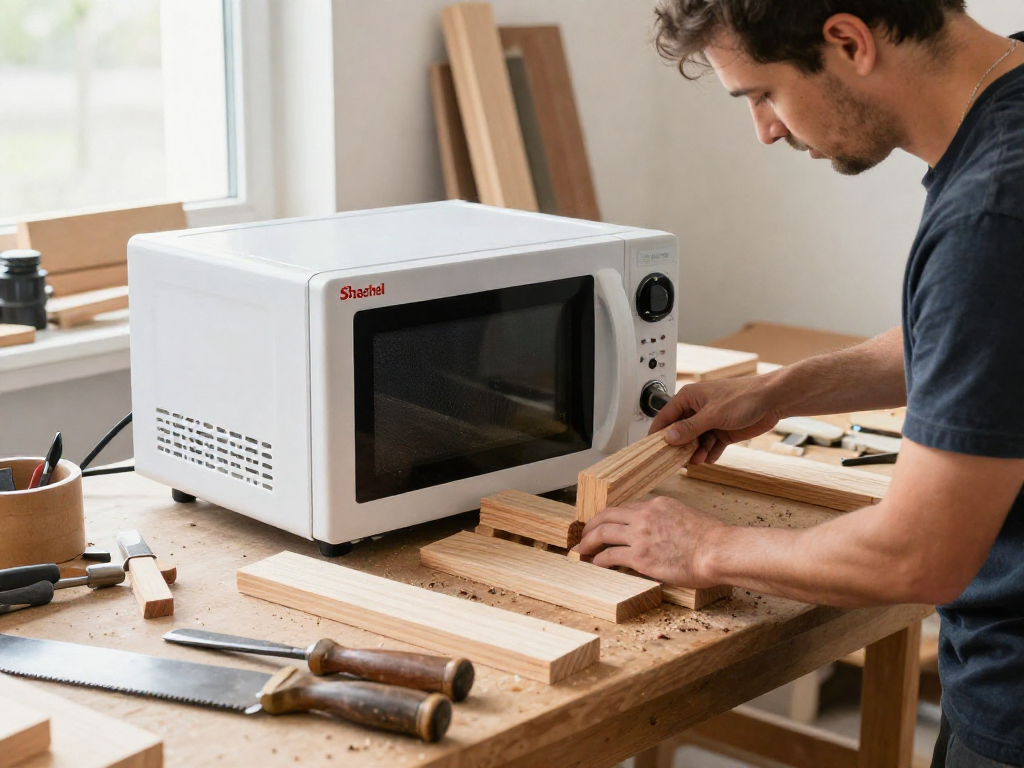 Fast and effective wood borer elimination with Shashel microwave technology in a bright workshop.