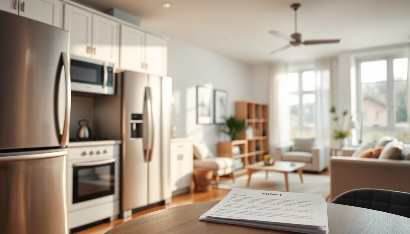 Understand home warranty for systems and appliances with modern kitchen and living room featured.