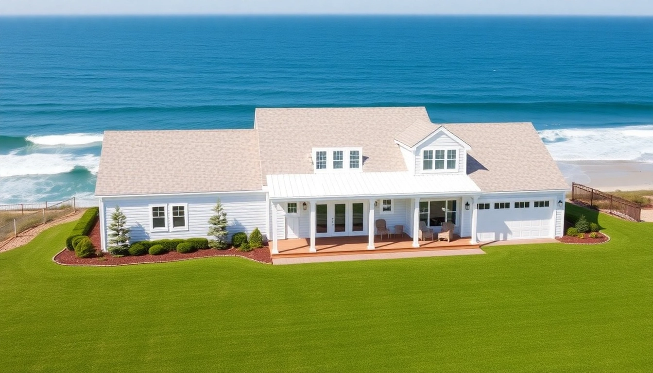 Stylish cape cod home addition showcasing a modern attached garage in a coastal setting