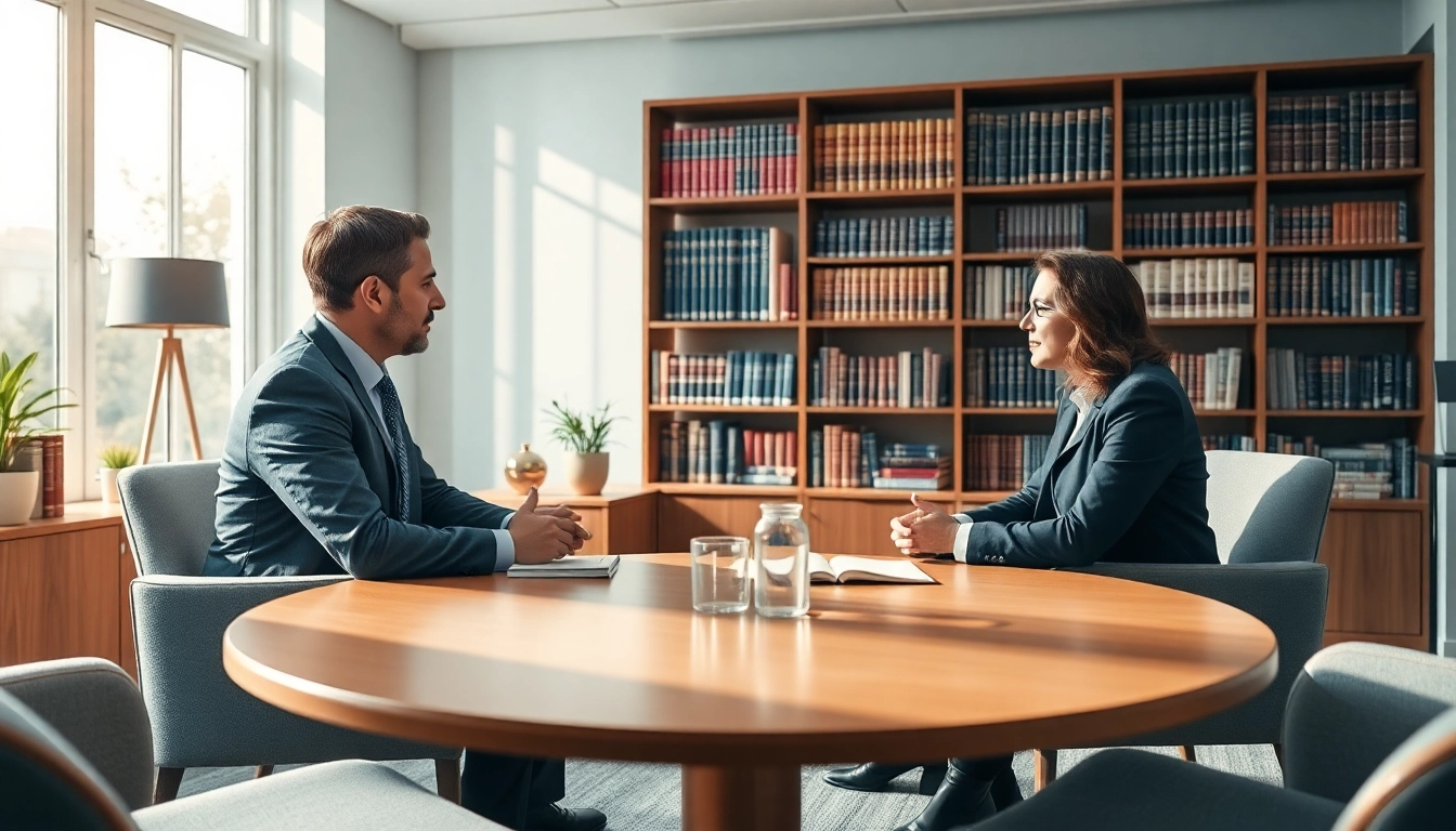 Mediation session with a professional mediator guiding clients in conflict resolution.