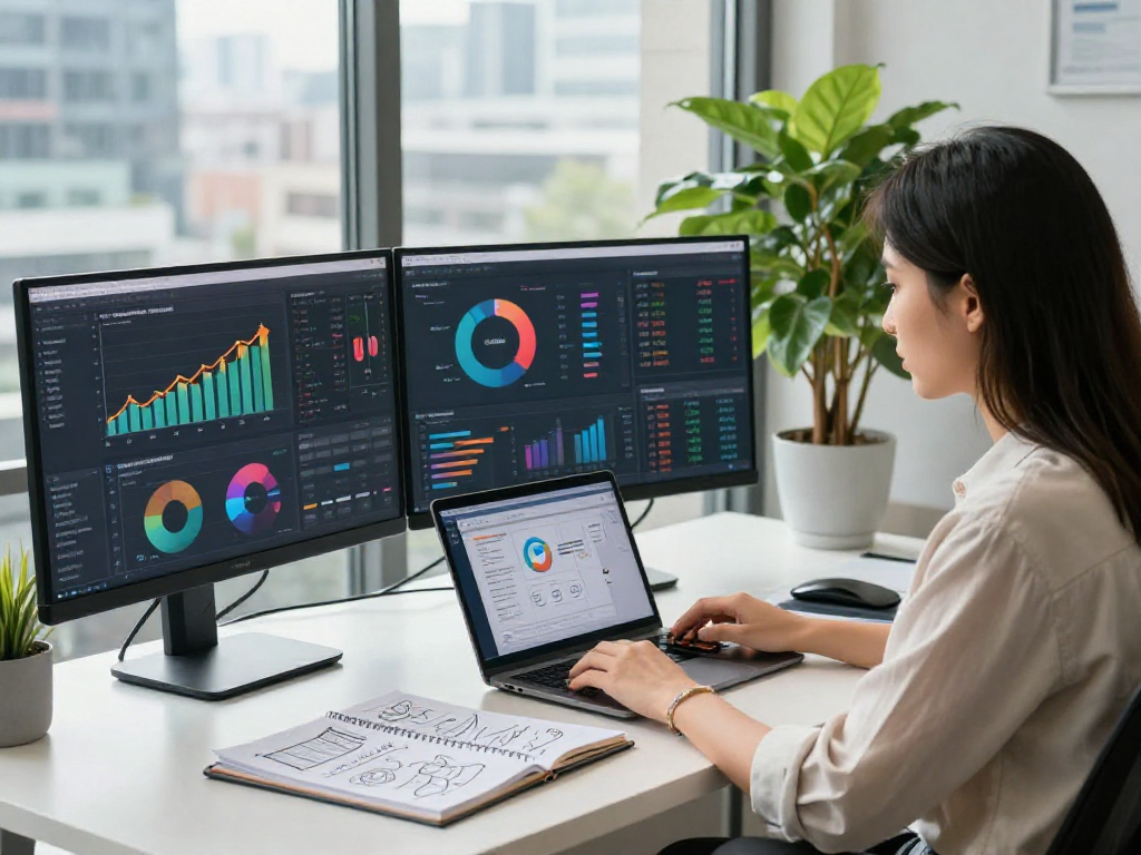 Digital marketing analytics workspace features https://raja328argent.com/ with vibrant performance graphs, strategist analyzing data, and a sleek urban setup.