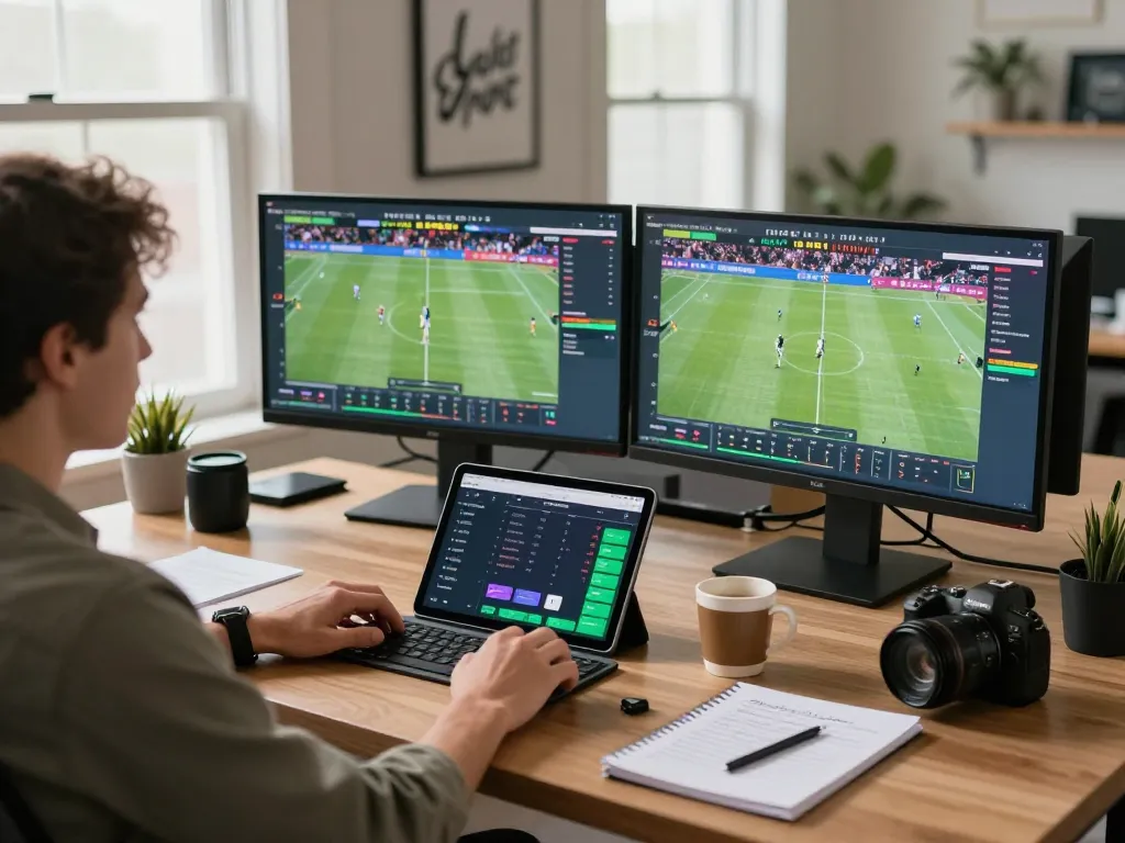 g28 online sports betting scene with desktop screens displaying live events
