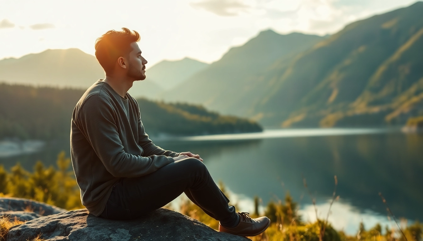 Find my true calling visualized with a contemplative individual by a serene lakeside.