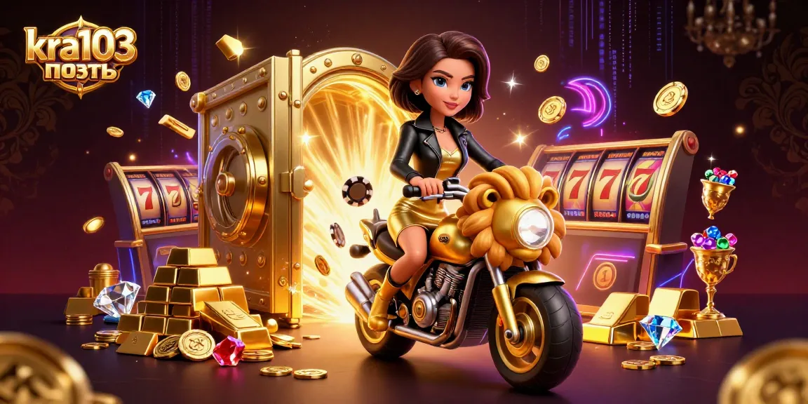 Experience excitement with kra103 портал in this vibrant casino-themed illustration featuring a glamorous rider.