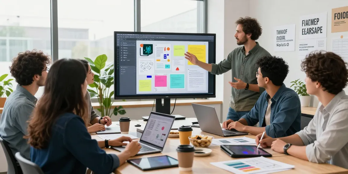 Dynamic team collaboration using a mixboard in a bright, modern workspace to visualize ideas.