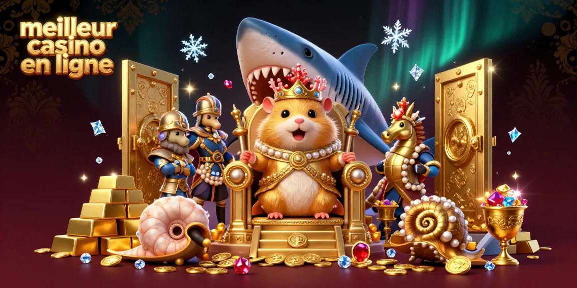 Vivez l'expérience du meilleur casino en ligne avec un roi hamster doré et ses gardes, entourés de trésors étincelants.
