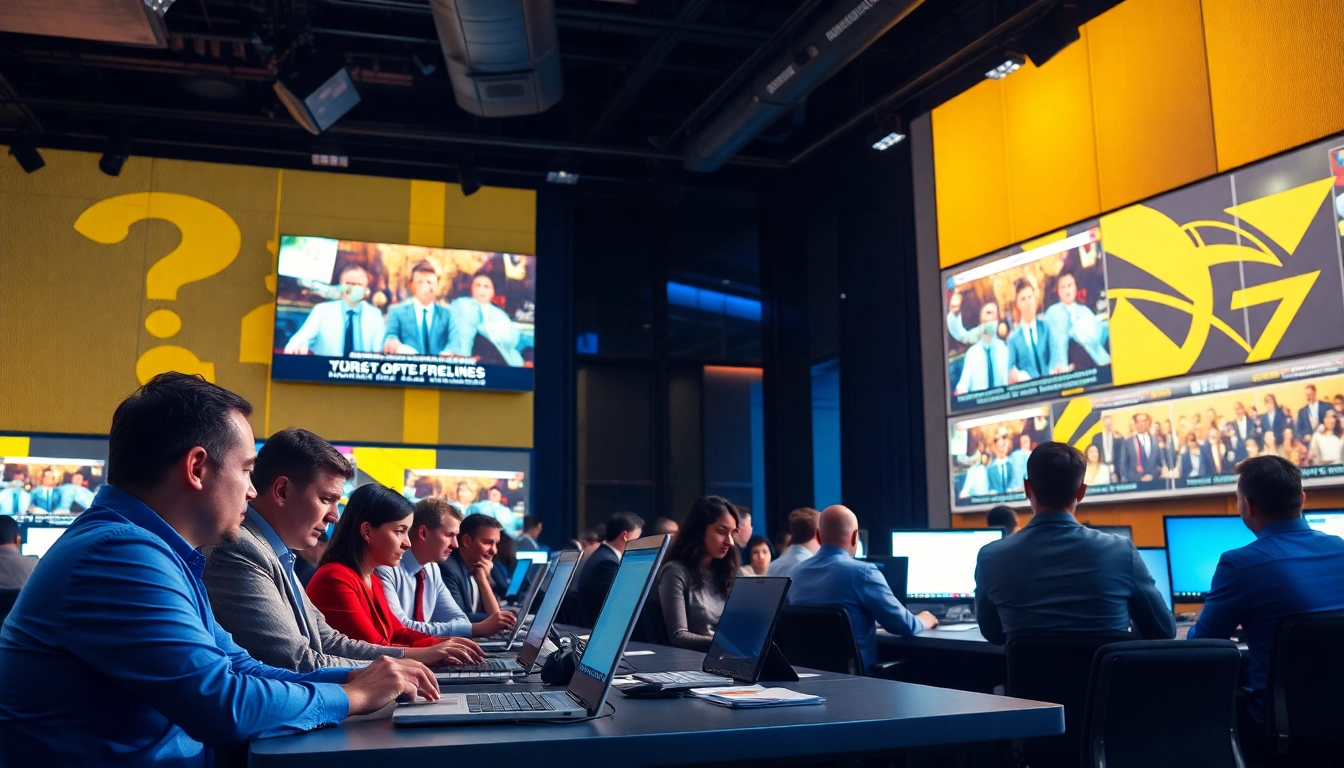 Journalists collaborating in a vibrant newsroom covering the latest news updates.