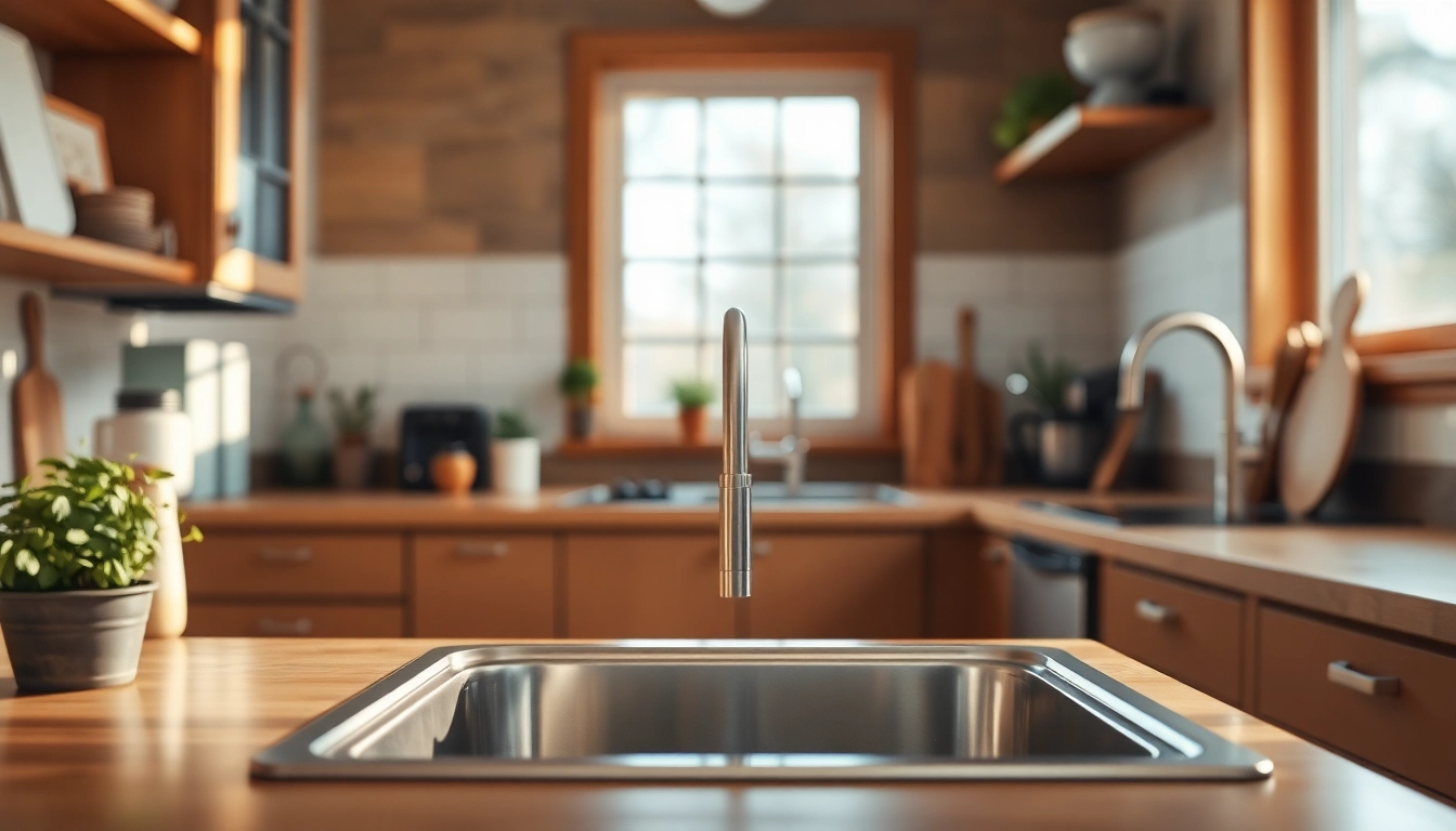 Stylish kitchen sink in stainless steel surrounded by natural light and cozy kitchen elements.