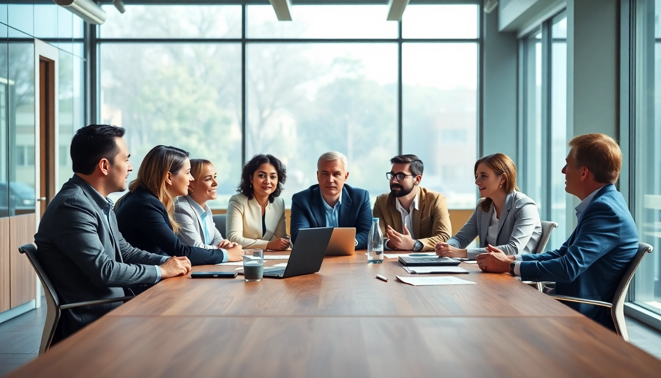 Consultants collaborating on Federal and State contracts and grants strategies in an office.