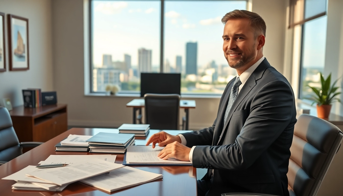 Experienced truck accident attorney Clearwater discussing cases with clients in a professional office.