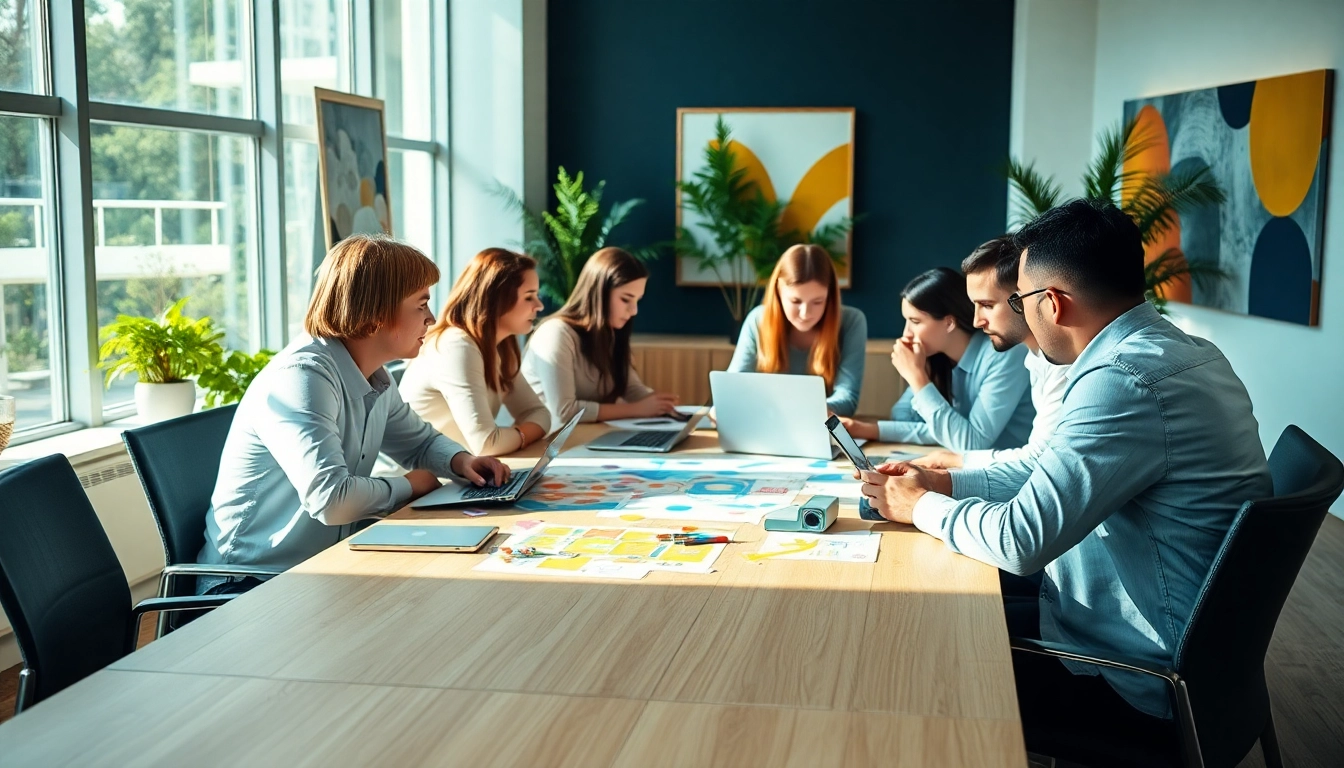 Webflow Agentur team collaborating in a bright, modern office environment.