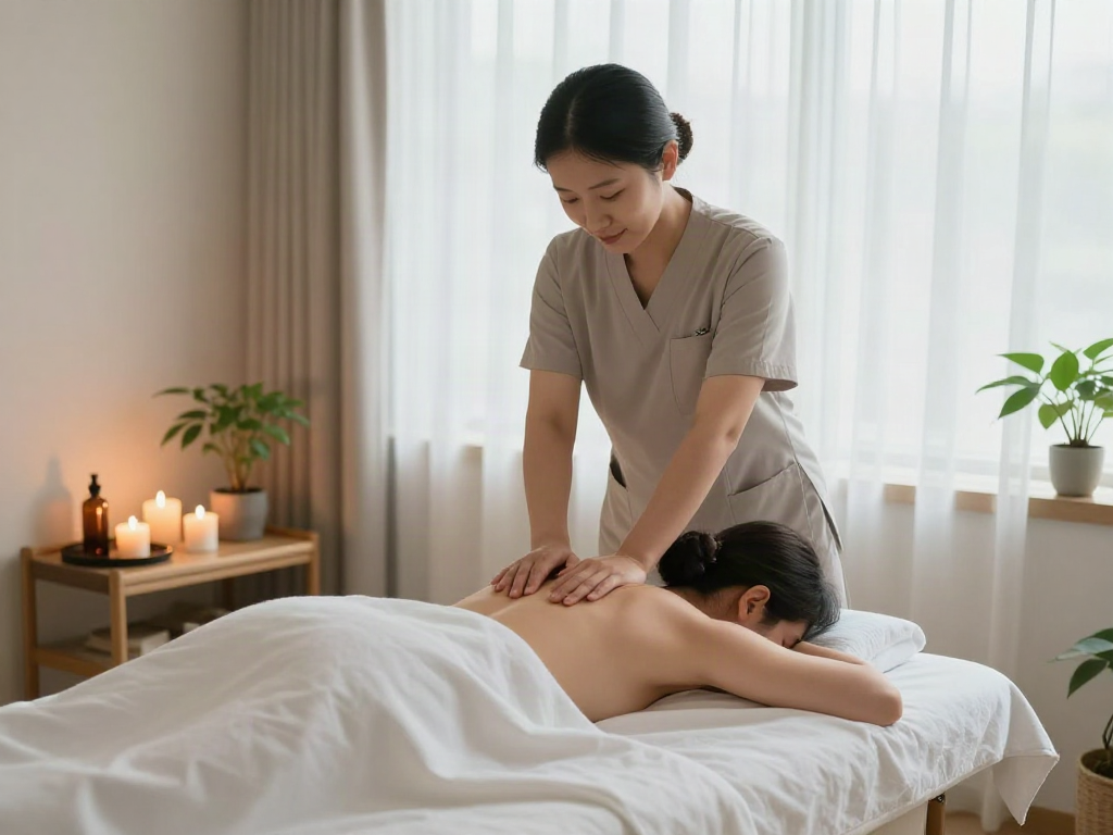 Relaxing 잠실출장마사지 therapy in a serene treatment room with soft lighting and calming ambiance.