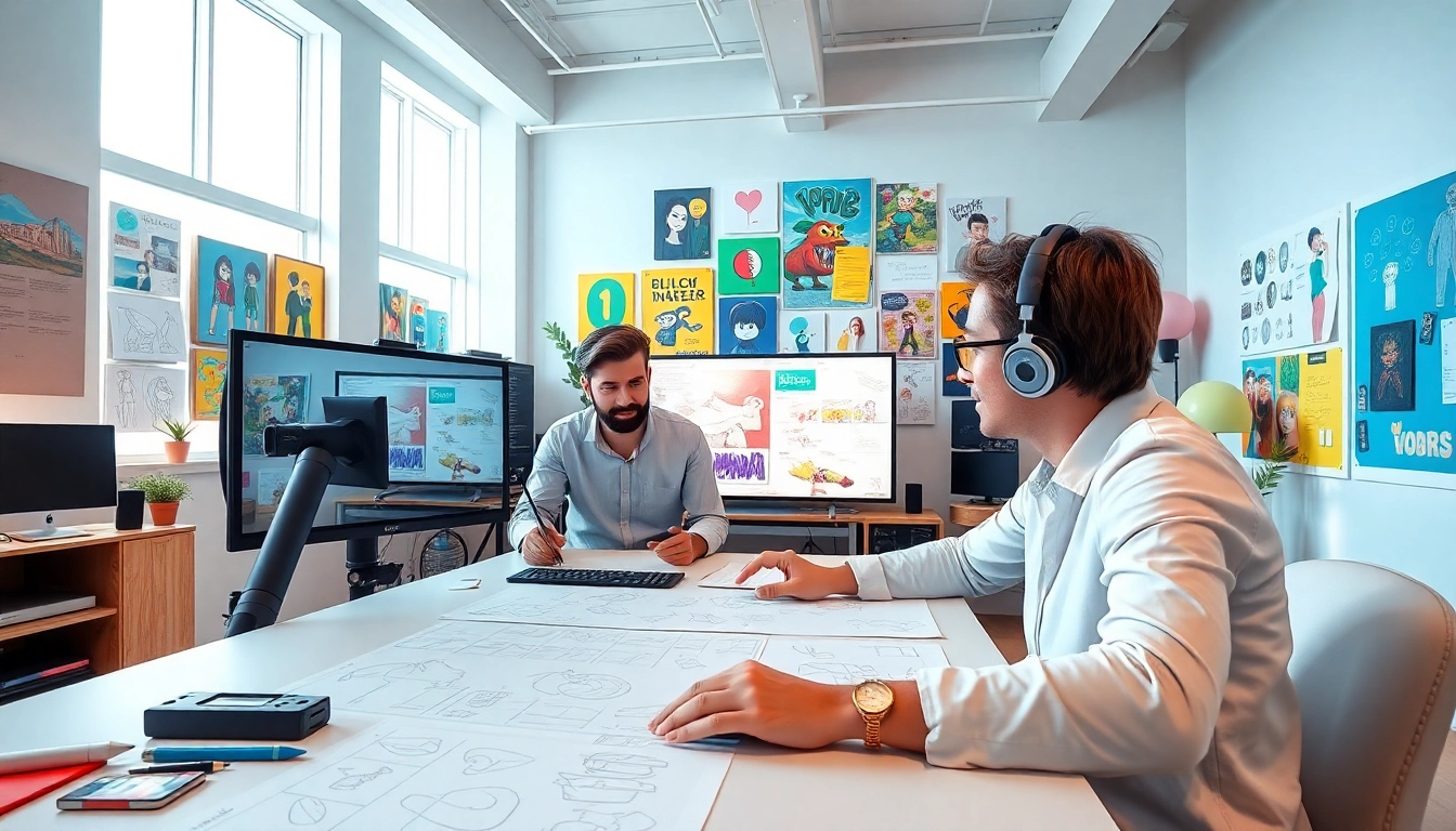 Animationsstudio mit kreativen Abläufen und innovativen Designs im modernen Raum.