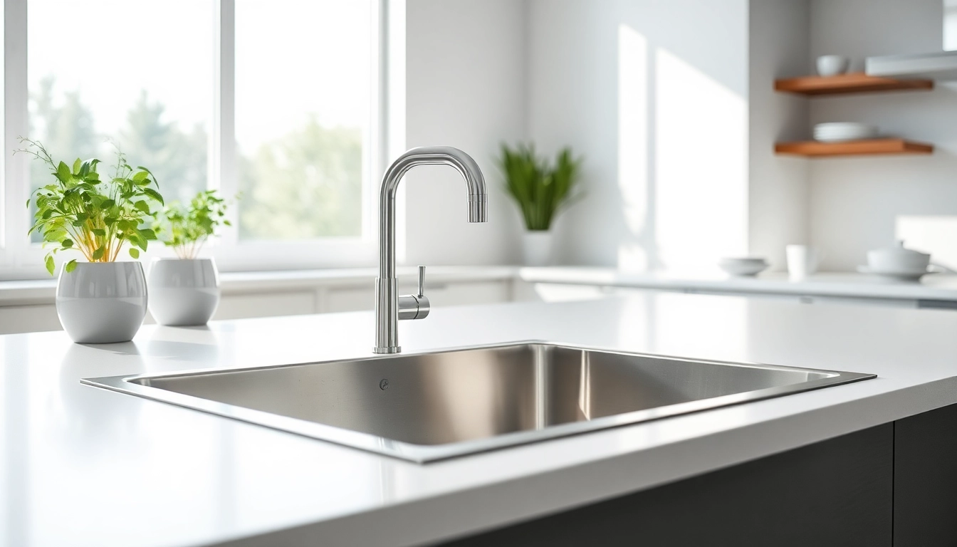 Showcasing a sleek kitchen sink in stainless steel, highlighting its elegance in a modern kitchen.