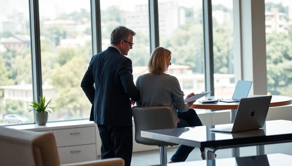 Engaging retirement planning San Antonio session with a professional advisor and clients in a bright office.