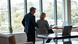 Engaging retirement planning San Antonio session with a professional advisor and clients in a bright office.