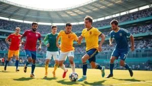 Shop vibrant discount football shirts worn by passionate players in an energetic match setting.