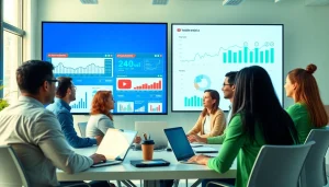 Analyze the performance of a youtube smm panel in a modern digital marketing office setting.