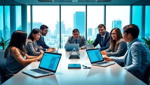 Team collaborating on managed it service solutions in a modern office setting.