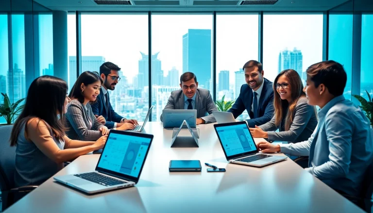 Team collaborating on managed it service solutions in a modern office setting.