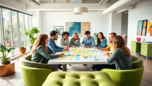 Brainstorming for creative concept development in a modern office with a collaborative atmosphere.