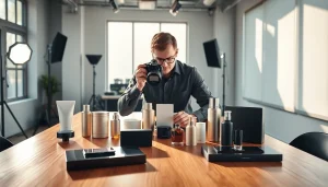 Fotografo di Prodotti che cattura articoli di design in uno studio elegante.