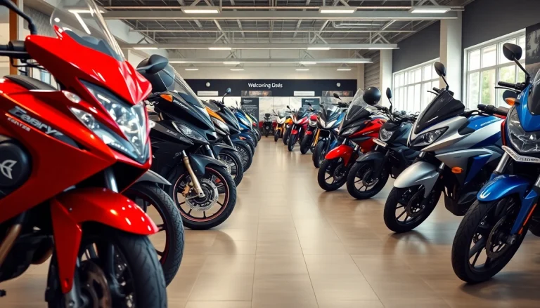 Gebrauchte Motorräder kaufen in einem einladenden Motorradshowroom mit verschiedenen Modellen.
