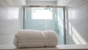 Sonni Duschkabine in modernem Badezimmer mit eleganten Glasdetails und komfortablem Ambiente.