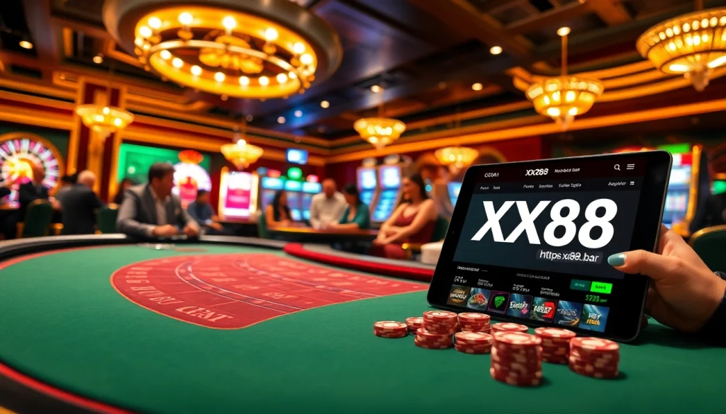 Players at a blackjack table with scenes of excitement from https://xx88.bar/, capturing the thrill of casino gaming.