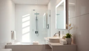 Vibrant sunny showers france bathroom scene showcasing modern design elements.