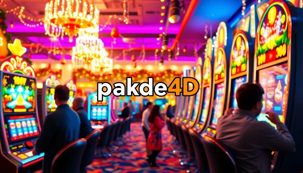 Menangkan permainan pakde4d slot dengan suasana kasino yang cerah dan ramai.
