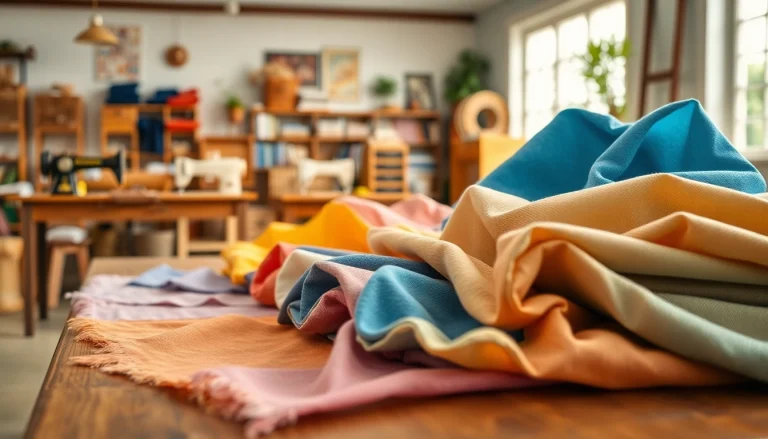 Katoen stoffen variëren in textuur en kleur op een artistieke tafel.
