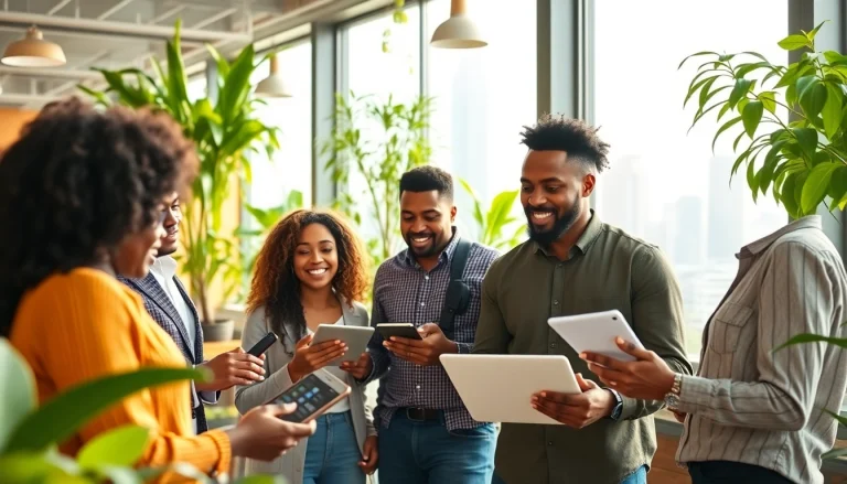 Engaged entrepreneurs showcasing ideas in a vibrant workspace emphasizing Bet on Black.