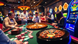 Dynamic casino environment featuring poker chips and KJC AC 3 excitement.