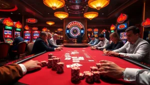 Experience vibrant casino action at F168 with poker chips, cards, and thrilling slot machines.