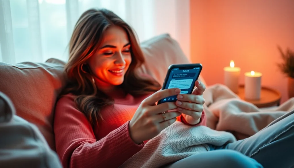 Engaging in ai sexting conversations with a friendly AI chatbot in an intimate setting.