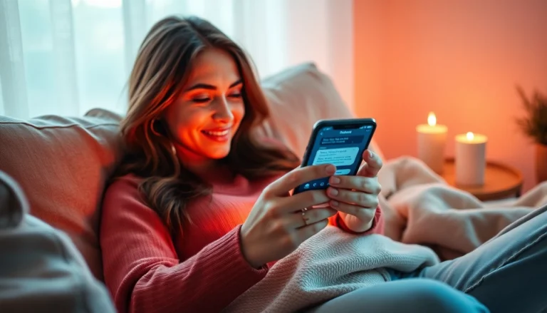 Engaging in ai sexting conversations with a friendly AI chatbot in an intimate setting.