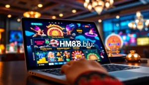 Interactive gambling platform interface showcasing http://hm88.blue/ with casino games and a vibrant design.