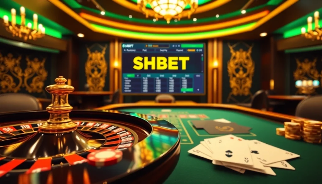 SHBET offers an exciting online casino experience with poker chips and roulette.