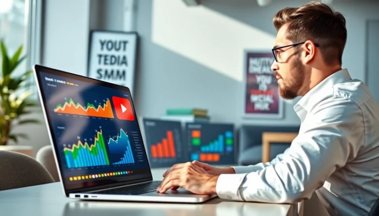 Analyze youtube smm panel to enhance social media growth in a modern office.