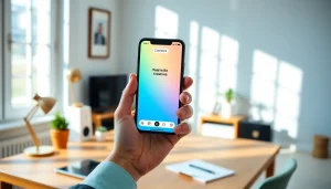 Engaging visual of a paid link in bio for creators app interface on a smartphone in a creative workspace