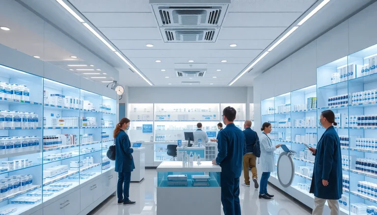 Image showcasing premium medicine examples in a modern pharmacy.