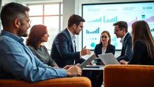 Collaborative professionals analyzing competitive intelligence with data insights.